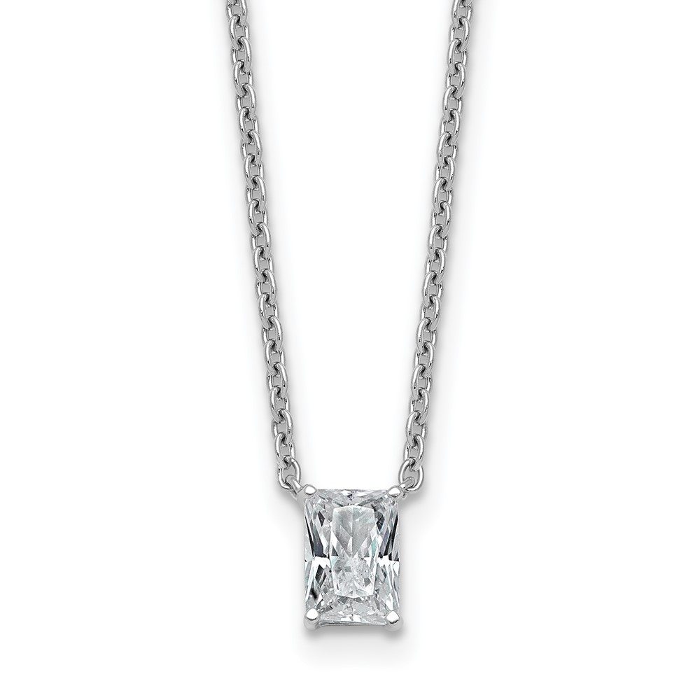14K White Gold 0.50 Carat Lab Grown Diamond VS+ F+ Radiant Complete Four Prong Pendant Necklace, 18"