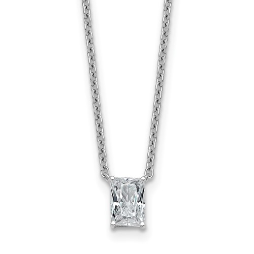 14K White Gold 0.50 Carat Lab Grown Diamond VS+ F+ Radiant Complete Four Prong Pendant Necklace, 18"