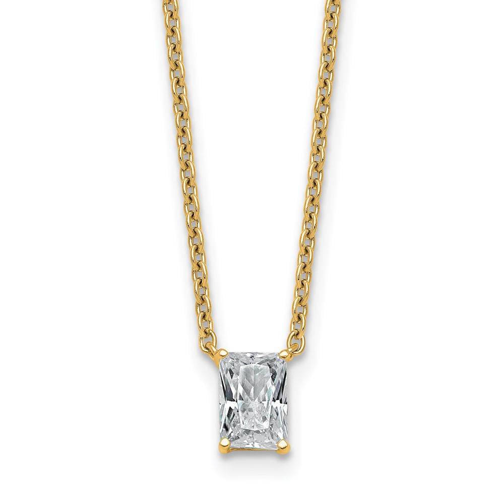 14K Yellow Gold 0.50 Carat Lab Grown Diamond VS+ F+ Radiant Complete Four Prong Pendant Necklace, 18"