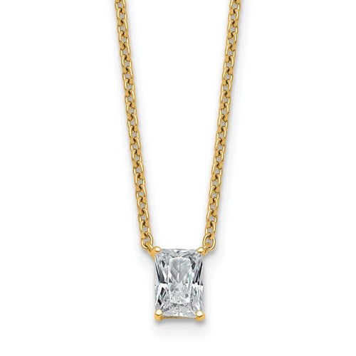 14K Yellow Gold 0.50 Carat Lab Grown Diamond VS+ F+ Radiant Complete Four Prong Pendant Necklace, 18"
