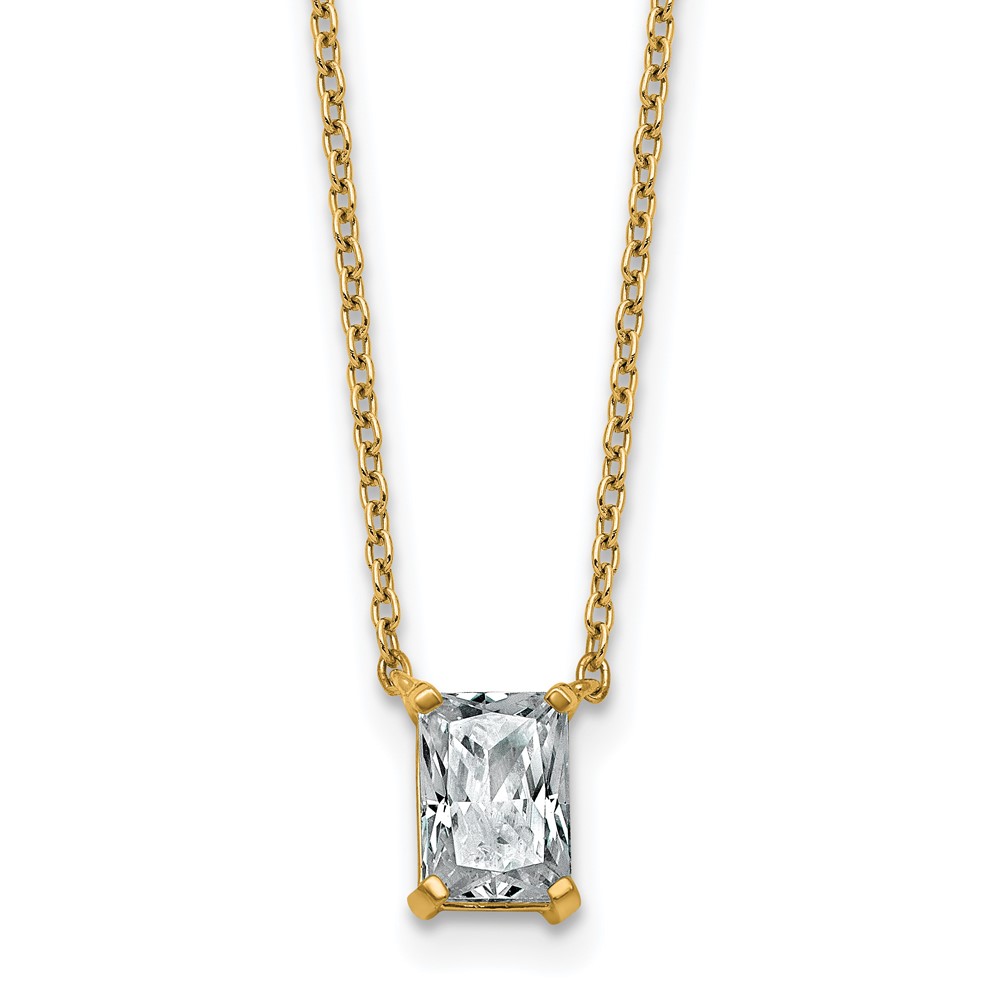 14K Yellow Gold 0.75 Carat Lab Grown Diamond VS+ F+ Radiant Complete Four Prong Pendant Necklace, 18"