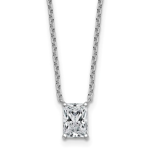 14K White Gold 1 Carat Certified Lab Grown Diamond VS+ F+ Radiant Complete Four Prong Pendant Necklace, 18"
