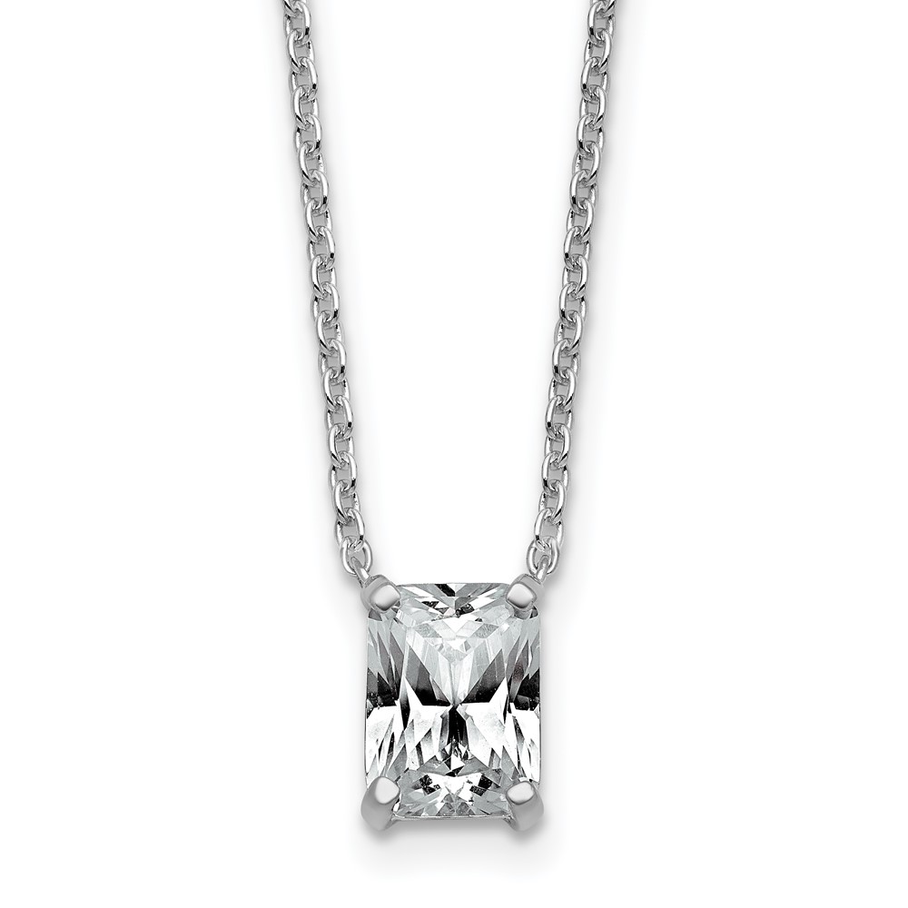 14K White Gold 1.50 Carat Lab Grown Diamond VS+ F+ Radiant Complete Four Prong Pendant Necklace, 18"