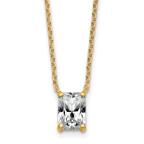 14K Yellow Gold 1.50 Carat Lab Grown Diamond VS+ F+ Radiant Complete Four Prong Pendant Necklace, 18"