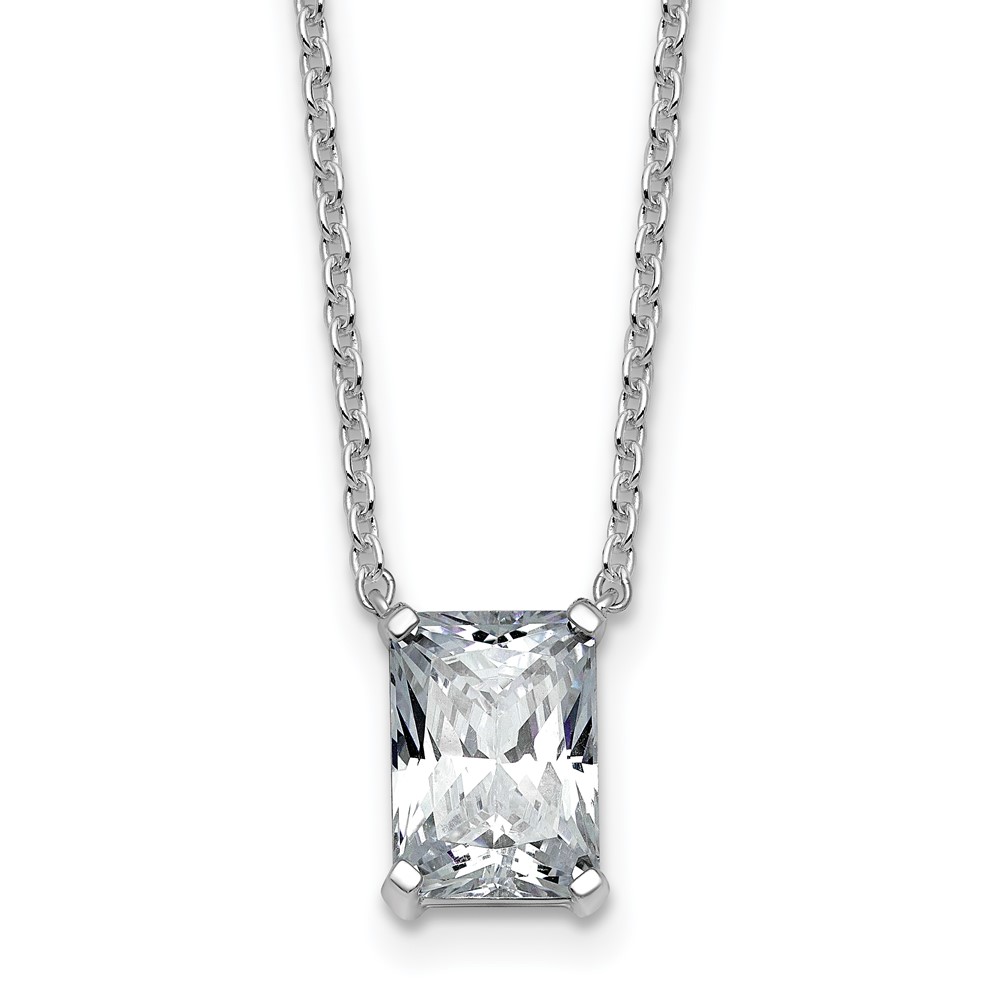 14K White Gold 2 Carat Lab Grown Diamond VS+ F+ Radiant Complete Four Prong Pendant Necklace, 18"