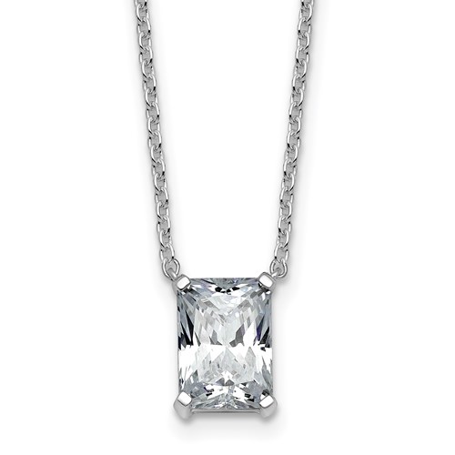 14K White Gold 2 Carat Lab Grown Diamond VS+ F+ Radiant Complete Four Prong Pendant Necklace, 18"