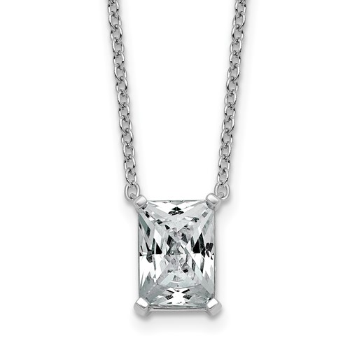 14K White Gold 3 Carat Lab Grown Diamond VS+ F+ Radiant Complete Four Prong Pendant Necklace, 18"