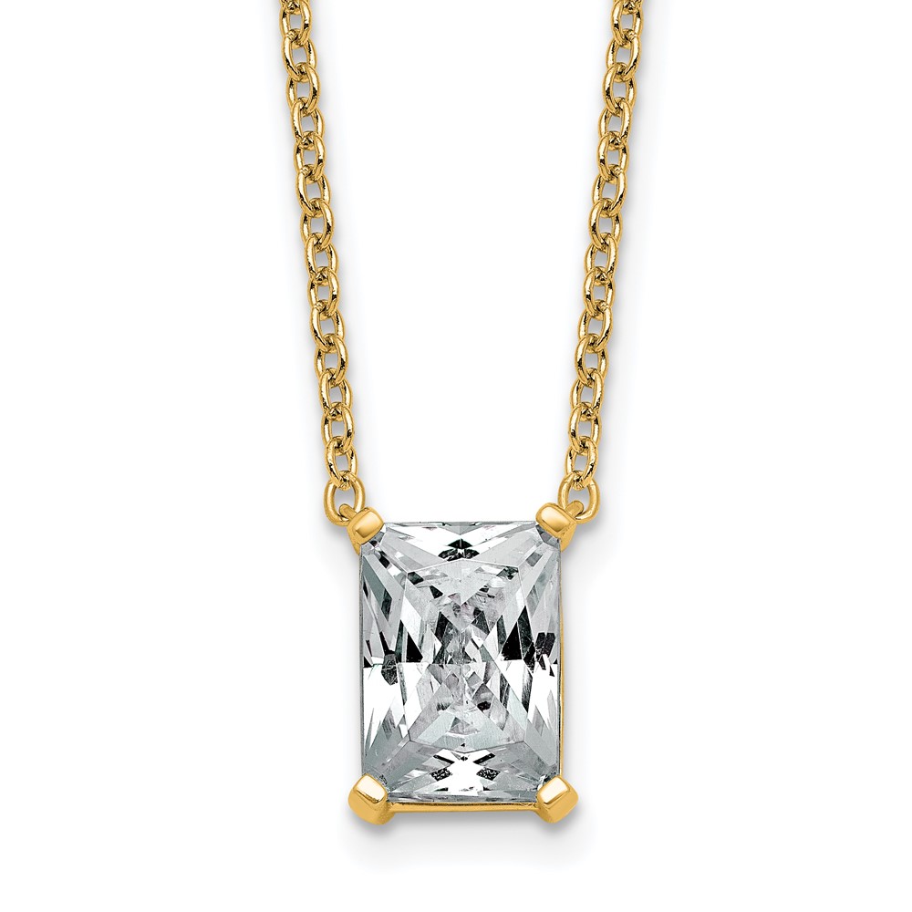 14K Yellow Gold 3 Carat Certified Lab Grown Diamond VS+ F+ Radiant Complete Four Prong Pendant Necklace, 18"
