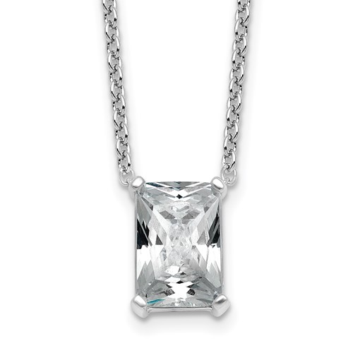 14K White Gold 3.50 Carat Lab Grown Diamond VS+ F+ Radiant Complete Four Prong Pendant Necklace, 18"