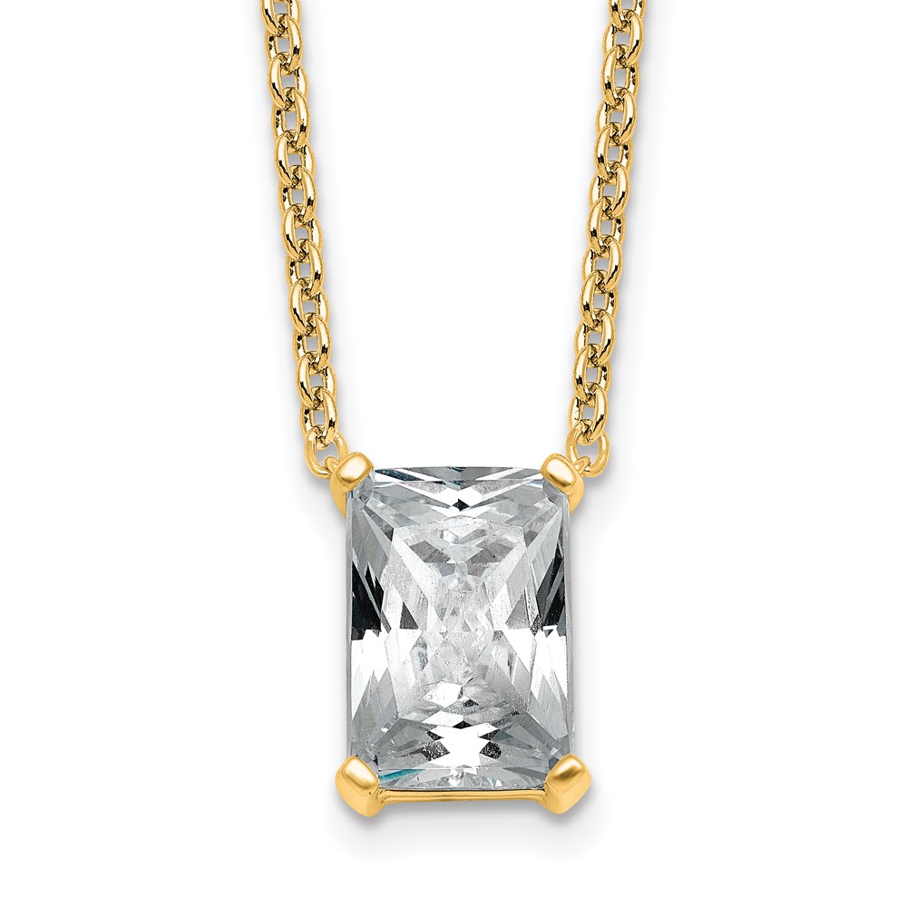 14K Yellow Gold 3.50 Carat Lab Grown Diamond VS+ F+ Radiant Complete Four Prong Pendant Necklace, 18"