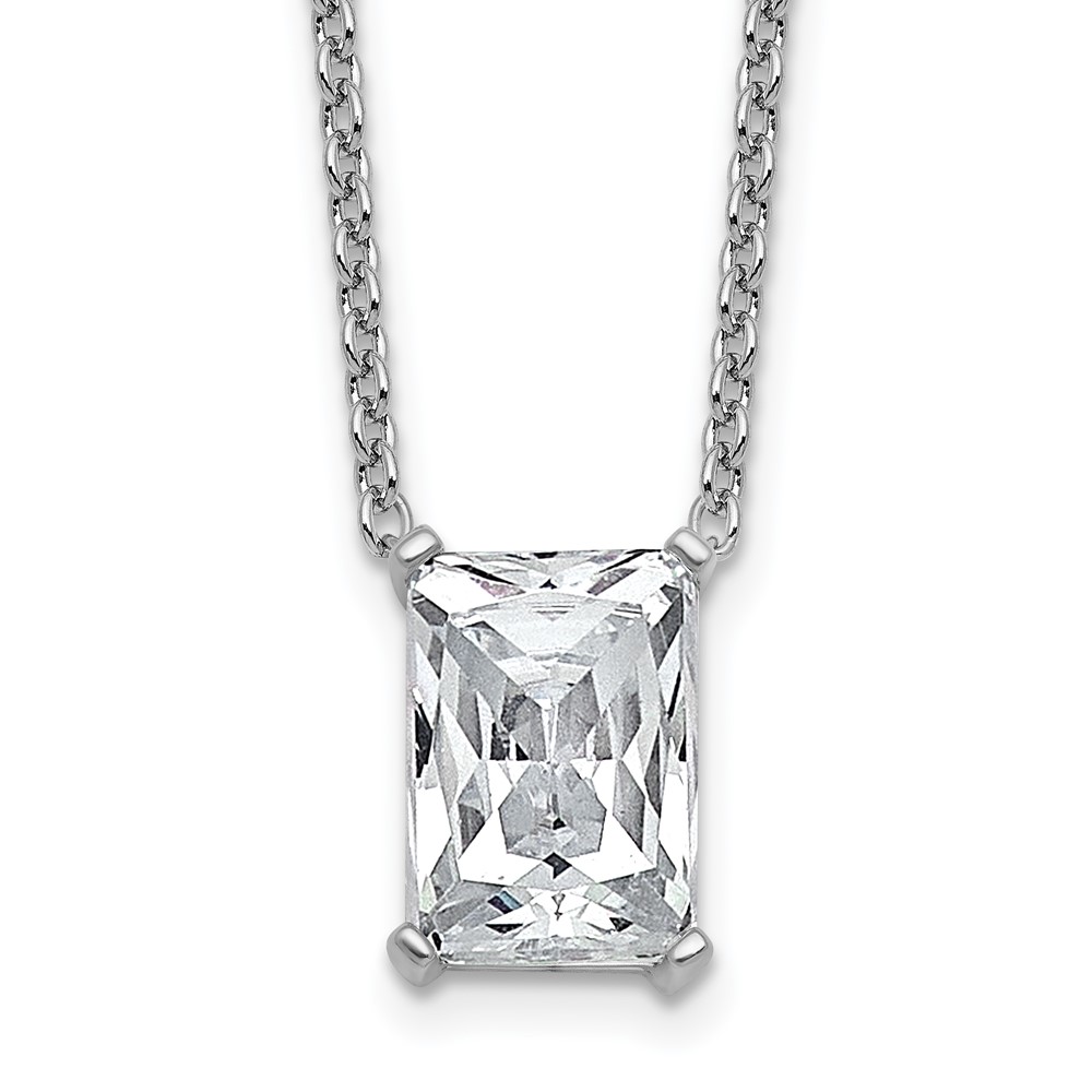 14K White Gold 4 Carat Certified Lab Grown Diamond VS+ F+ Radiant Complete Four Prong Pendant Necklace, 18"