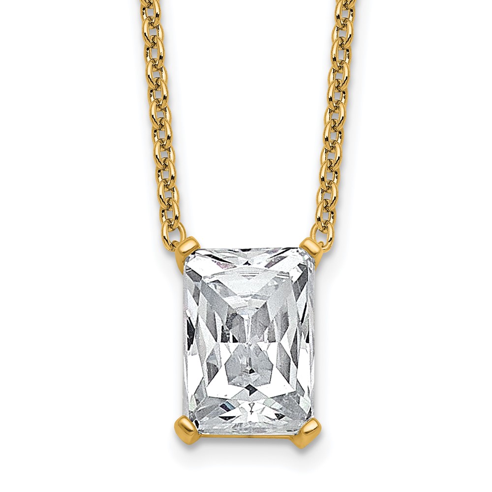 14K Yellow Gold 4 Carat Lab Grown Diamond VS+ F+ Radiant Complete Four Prong Pendant Necklace, 18"