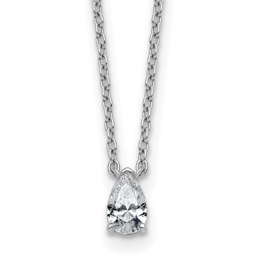 14K White Gold 0.25 Carat Lab Grown Diamond VS+ F+ Pear Complete Three Prong Pendant Necklace, 18"