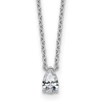 14K White Gold 0.25 Carat Lab Grown Diamond VS+ F+ Pear Complete Three Prong Pendant Necklace, 18" view 1