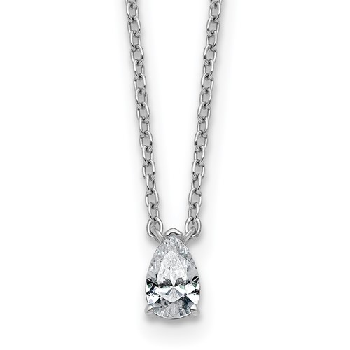 14K White Gold 0.25 Carat Lab Grown Diamond VS+ F+ Pear Complete Three Prong Pendant Necklace, 18"