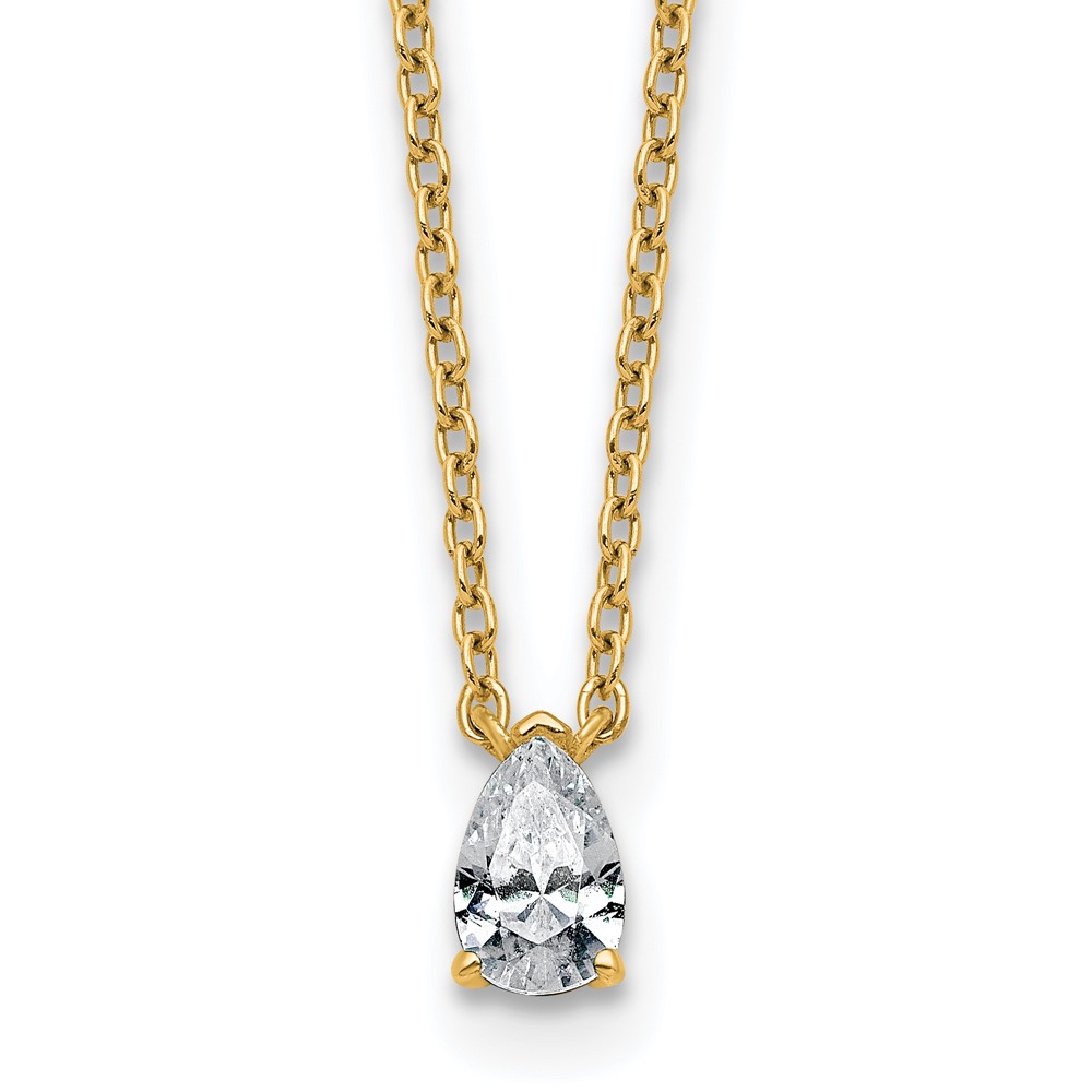 14K Yellow Gold 0.25 Carat Lab Grown Diamond VS+ F+ Pear Complete Three Prong Pendant Necklace, 18"