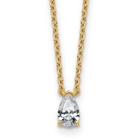 14K Yellow Gold 0.25 Carat Lab Grown Diamond VS+ F+ Pear Complete Three Prong Pendant Necklace, 18" view 1