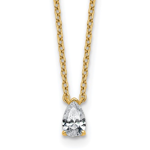 14K Yellow Gold 0.25 Carat Lab Grown Diamond VS+ F+ Pear Complete Three Prong Pendant Necklace, 18"