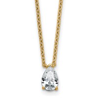 14K Yellow Gold 0.50 Carat Lab Grown Diamond VS+ F+ Pear Complete Three Prong Pendant Necklace, 18" view 1