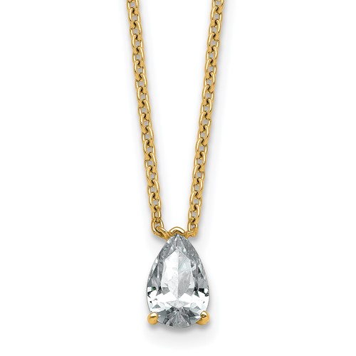 14K Yellow Gold 0.75 Carat Lab Grown Diamond VS+ F+ Pear Complete Three Prong Pendant Necklace, 18"