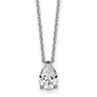 14K White Gold 1 Carat Lab Grown Diamond VS+ F+ Pear Complete Three Prong Pendant Necklace, 18" view 1