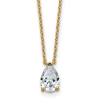 14K Yellow Gold 1 Carat Lab Grown Diamond VS+ F+ Pear Complete Three Prong Pendant Necklace, 18" view 1