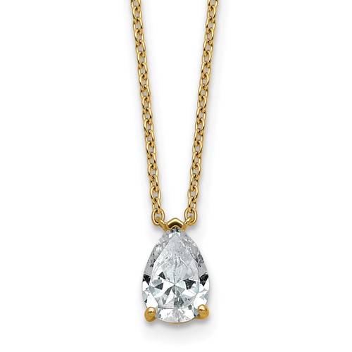 14K Yellow Gold 1 Carat Certified Lab Grown Diamond VS+ F+ Pear Complete Three Prong Pendant Necklace, 18"