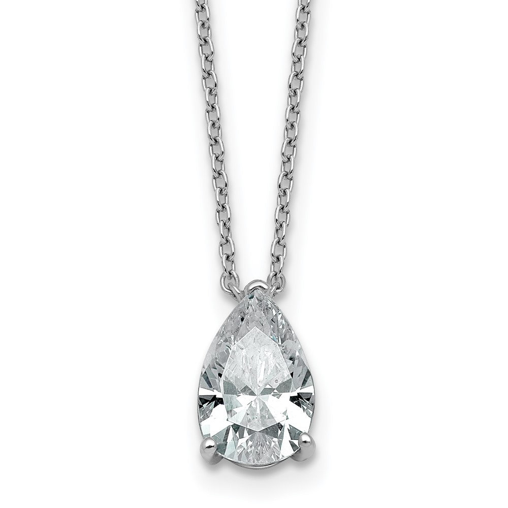 14K White Gold 1.50 Carat Lab Grown Diamond VS+ F+ Pear Complete Three Prong Pendant Necklace, 18"
