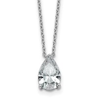 14K White Gold 1.50 Carat Lab Grown Diamond VS+ F+ Pear Complete Three Prong Pendant Necklace, 18" view 1