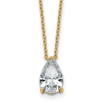 14K Yellow Gold 1.50 Carat Certified Lab Grown Diamond VS+ F+ Pear Complete Three Prong Pendant Necklace, 18" view 1