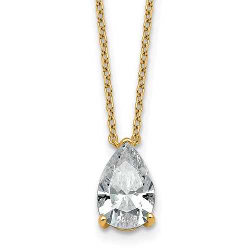 14K Yellow Gold 1.50 Carat Lab Grown Diamond VS+ F+ Pear Complete Three Prong Pendant Necklace, 18"