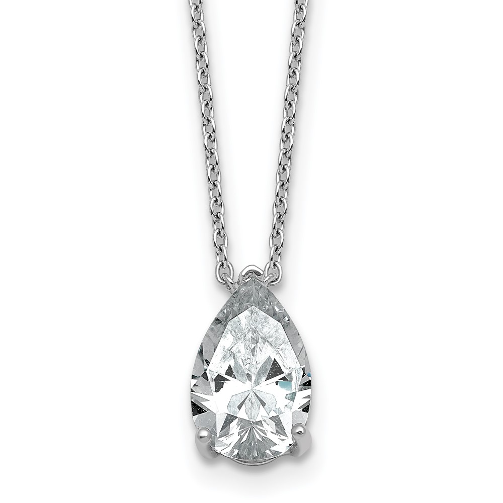 14K White Gold 2 Carat Certified Lab Grown Diamond VS+ F+ Pear Complete Three Prong Pendant Necklace, 18"