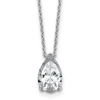 14K White Gold 2 Carat Certified Lab Grown Diamond VS+ F+ Pear Complete Three Prong Pendant Necklace, 18" view 1