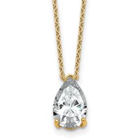 14K Yellow Gold 2 Carat Lab Grown Diamond VS+ F+ Pear Complete Three Prong Pendant Necklace, 18" view 1
