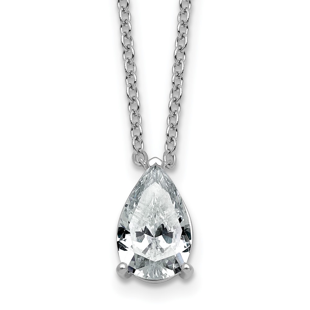 14K White Gold 2.50 Carat Lab Grown Diamond VS+ F+ Pear Complete Three Prong Pendant Necklace, 18"