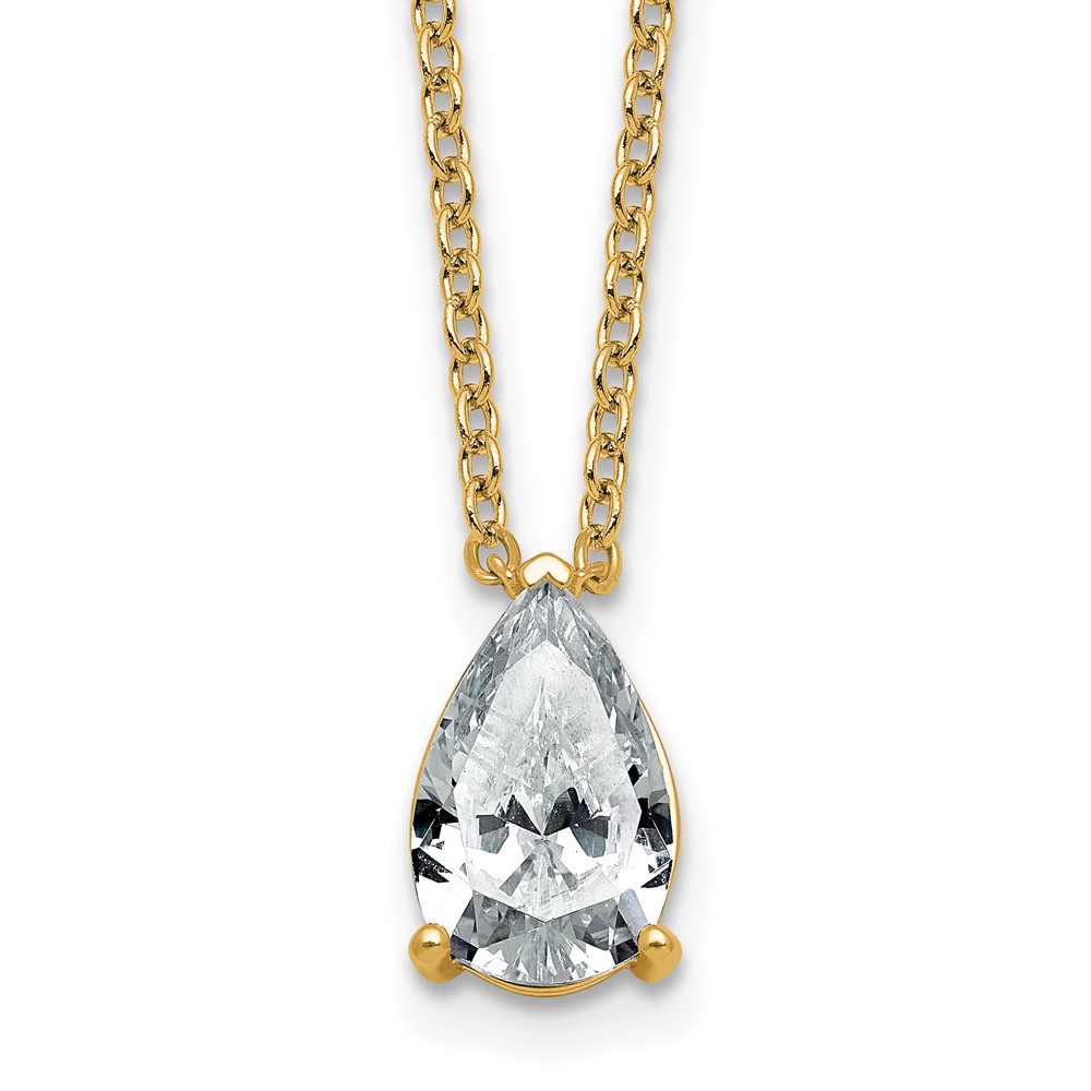 14K Yellow Gold 2.50 Carat Lab Grown Diamond VS+ F+ Pear Complete Three Prong Pendant Necklace, 18"