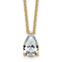 14K Yellow Gold 2.50 Carat Lab Grown Diamond VS+ F+ Pear Complete Three Prong Pendant Necklace, 18" view 1