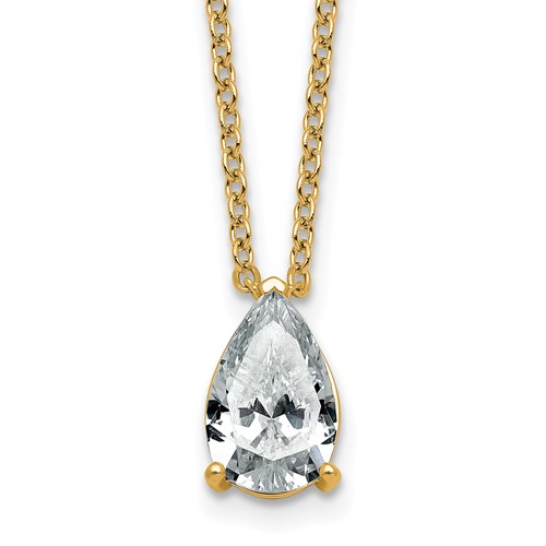 14K Yellow Gold 2.50 Carat Lab Grown Diamond VS+ F+ Pear Complete Three Prong Pendant Necklace, 18"