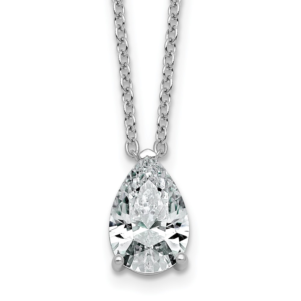 14K White Gold 3 Carat Certified Lab Grown Diamond VS+ F+ Pear Complete Three Prong Pendant Necklace, 18"
