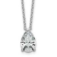 14K White Gold 3 Carat Certified Lab Grown Diamond VS+ F+ Pear Complete Three Prong Pendant Necklace, 18" view 1