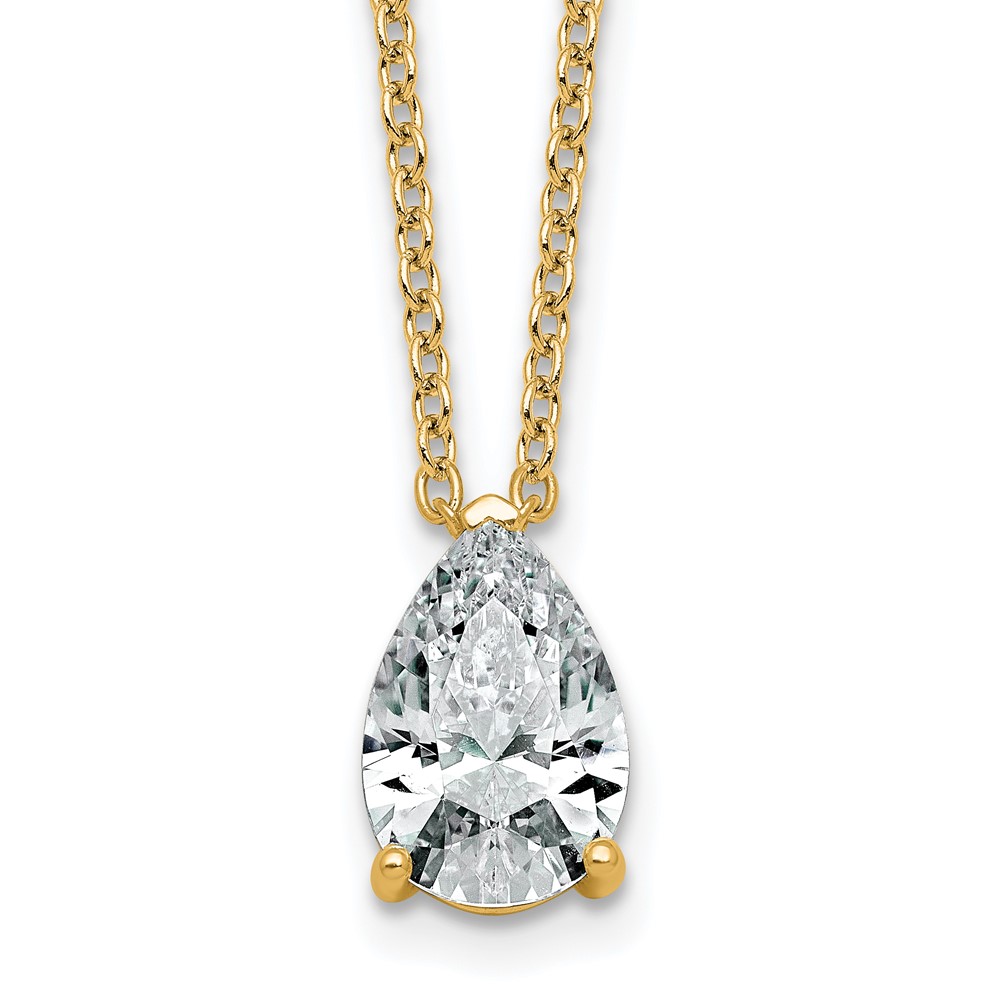 14K Yellow Gold 3 Carat Certified Lab Grown Diamond VS+ F+ Pear Complete Three Prong Pendant Necklace, 18"