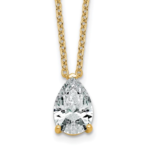 14K Yellow Gold 3 Carat Certified Lab Grown Diamond VS+ F+ Pear Complete Three Prong Pendant Necklace, 18"
