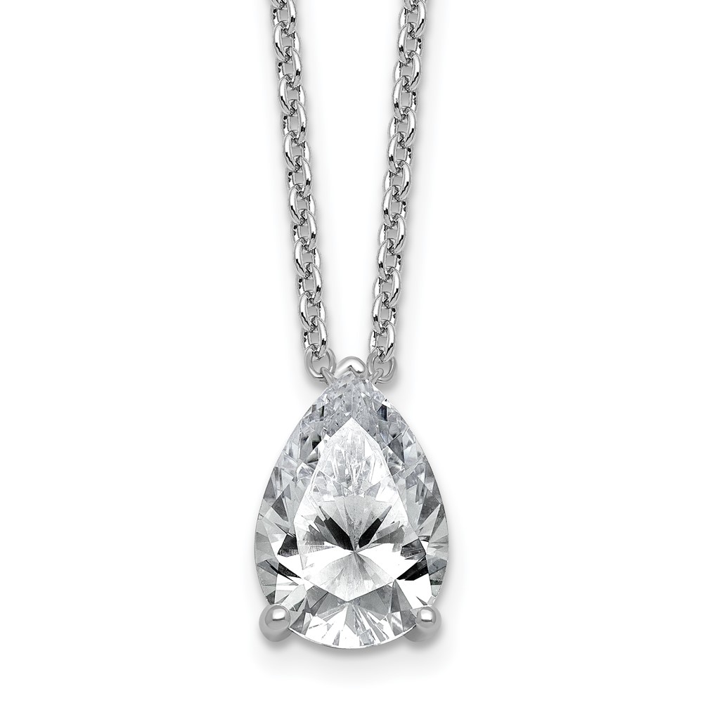 14K White Gold 3.50 Carat Lab Grown Diamond VS+ F+ Pear Complete Three Prong Pendant Necklace, 18"