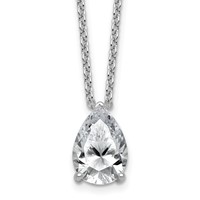 14K White Gold 3.50 Carat Lab Grown Diamond VS+ F+ Pear Complete Three Prong Pendant Necklace, 18" view 1
