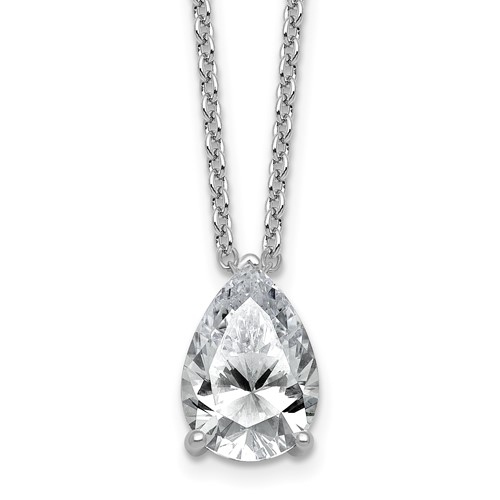 14K White Gold 3.50 Carat Lab Grown Diamond VS+ F+ Pear Complete Three Prong Pendant Necklace, 18"