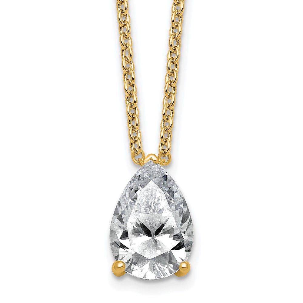 14K Yellow Gold 3.50 Carat Certified Lab Grown Diamond VS+ F+ Pear Complete Three Prong Pendant Necklace, 18"