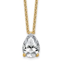 14K Yellow Gold 3.50 Carat Certified Lab Grown Diamond VS+ F+ Pear Complete Three Prong Pendant Necklace, 18" view 1