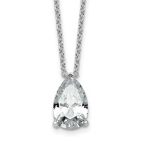 14K White Gold 4 Carat Lab Grown Diamond VS+ F+ Pear Complete Three Prong Pendant Necklace, 18" view 1