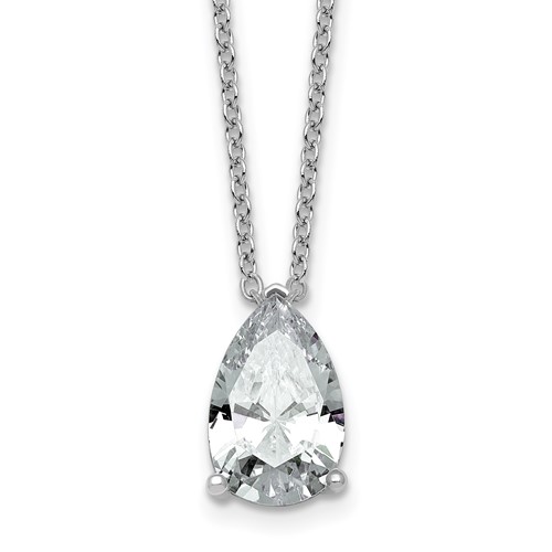 14K White Gold 4 Carat Lab Grown Diamond VS+ F+ Pear Complete Three Prong Pendant Necklace, 18"