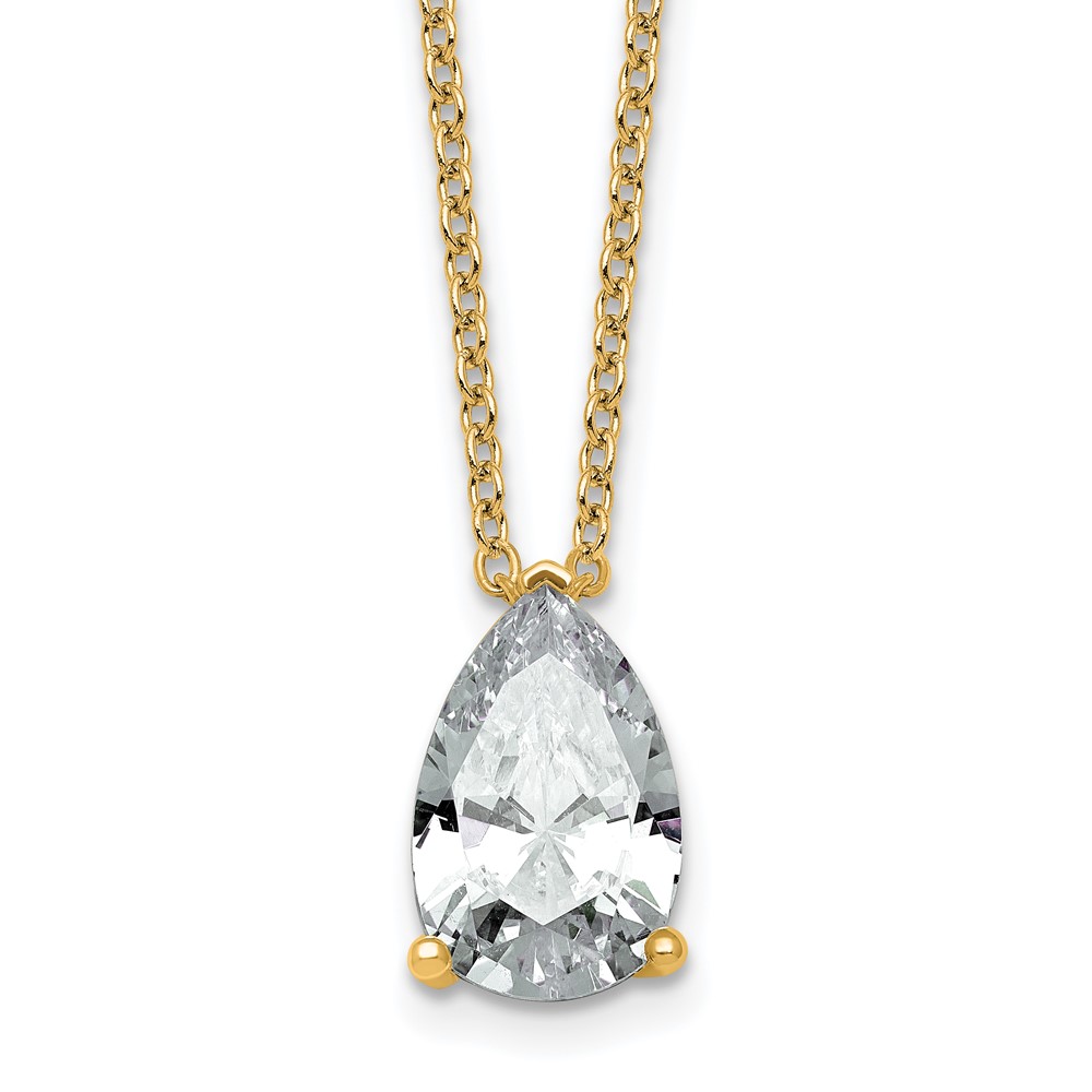 14K Yellow Gold 4 Carat Certified Lab Grown Diamond VS+ F+ Pear Complete Three Prong Pendant Necklace, 18"